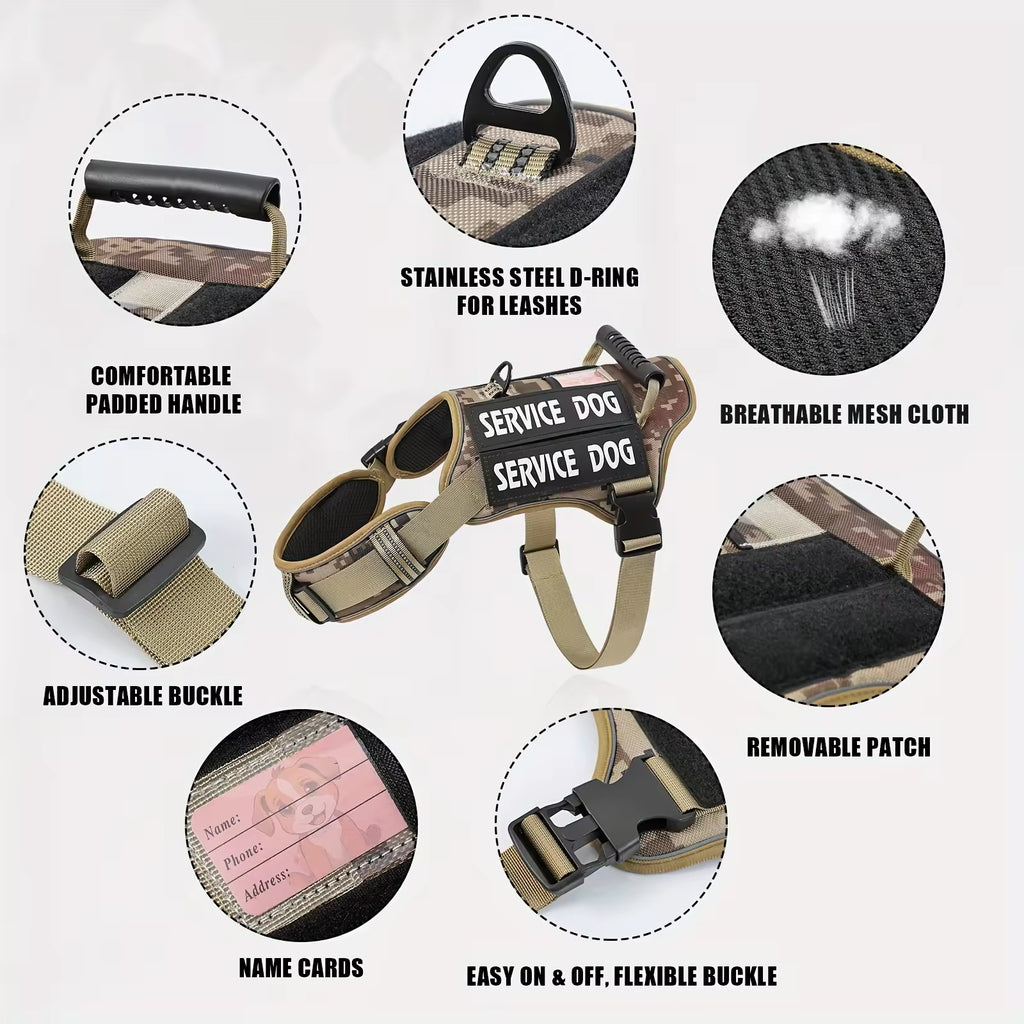 Tactical No-Pull Dog Harness — Handle, Reflective & Service Vest